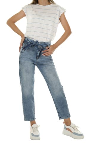 Calca jeans mom cintura alta com faixa de amarrar 38, marca Zara